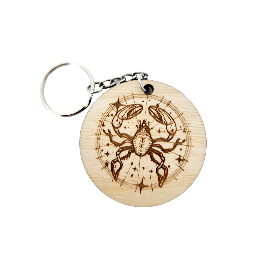 Keychain Charm Zodiac Cancer Wood Engraved