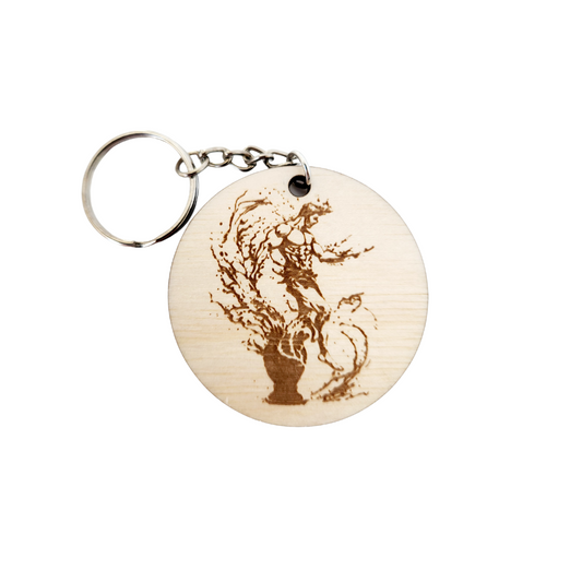 Keychain Charm Zodiac Aquarius Wood Engraved