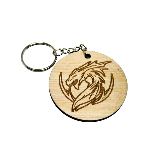 Keychain Charm Wyvern Head Wood Engraved