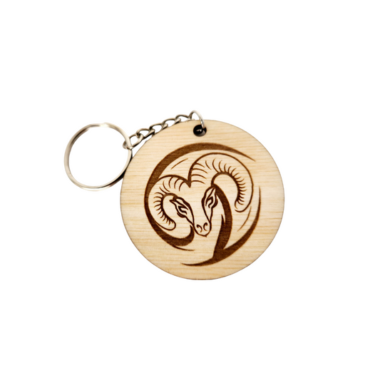 Keychain Charm Zodiac Aries Wood Engraved