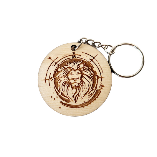 Keychain Charm Zodiac Leo Wood Engraved