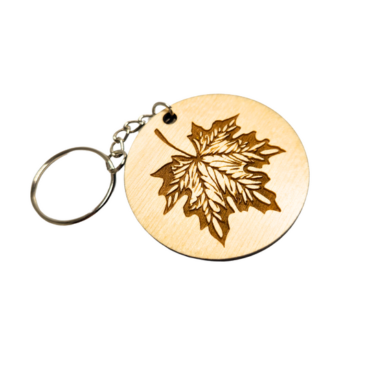 NEW! Keychain Wood Engraved Maple Leaf Version II