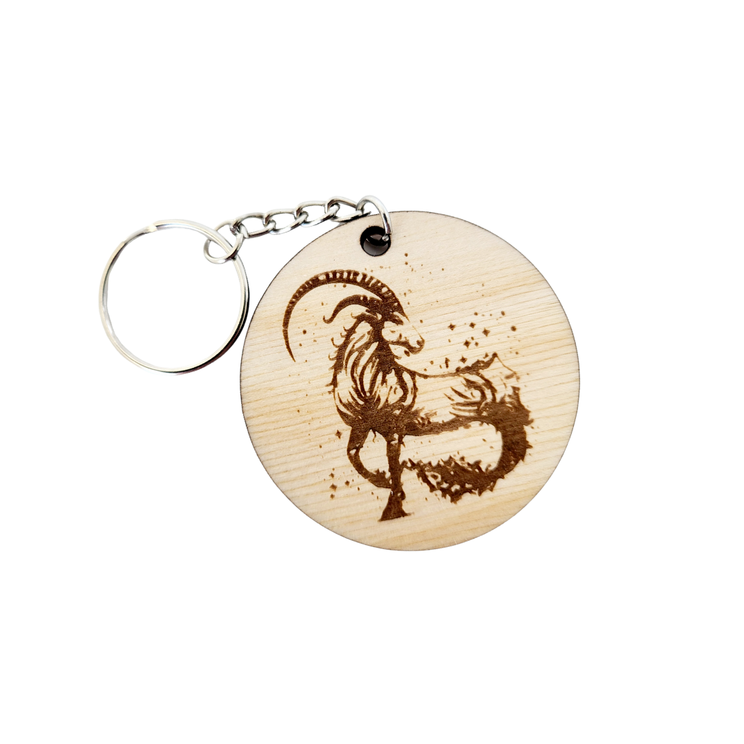 Keychain Charm Zodiac Capricorn Wood Engraved