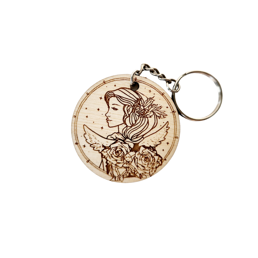 Keychain Charm Zodiac Virgo Wood Engraved