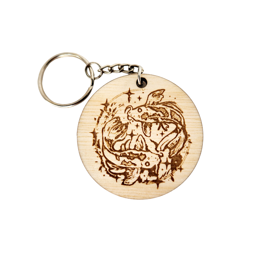 Keychain Charm Zodiac Pisces Wood Engraved