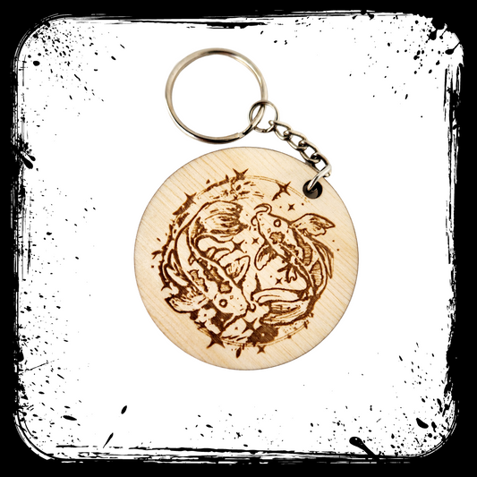 Keychain Charm Zodiac Pisces Wood Engraved