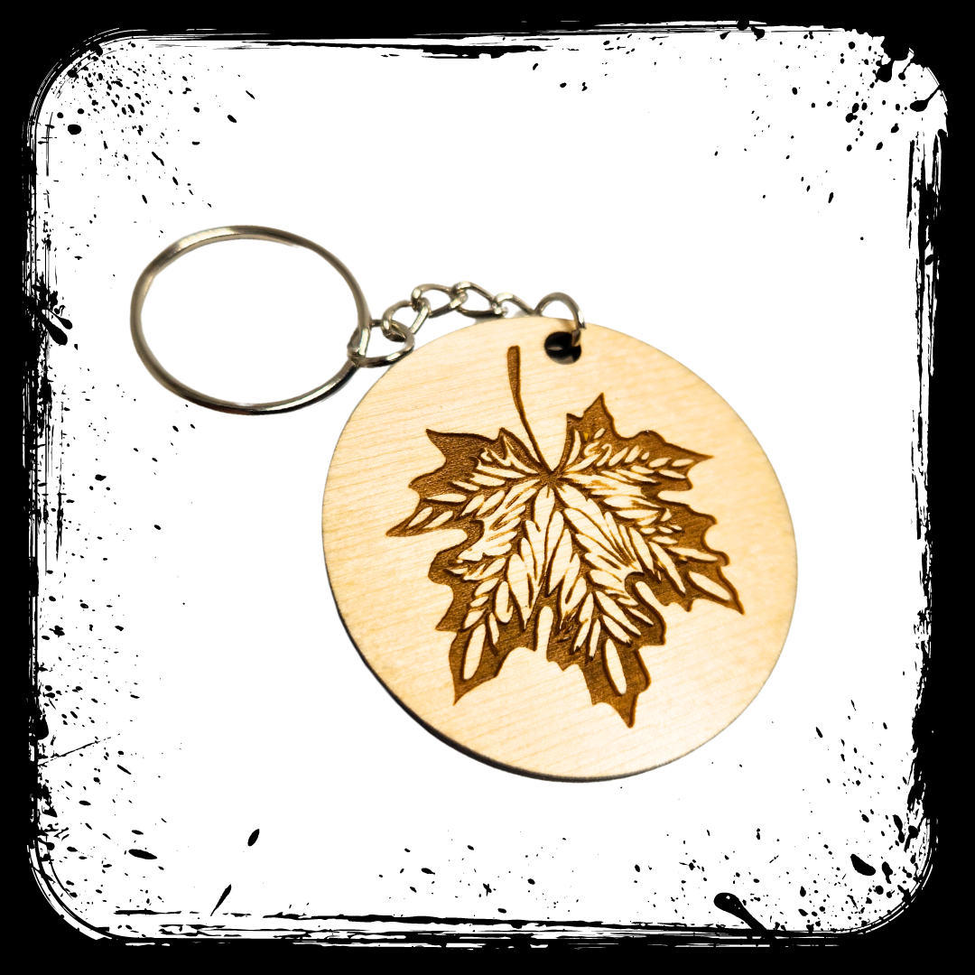 NEW! Keychain Wood Engraved Maple Leaf Version II