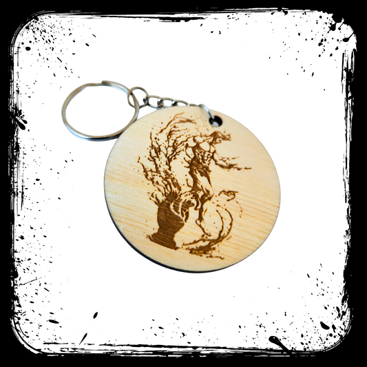 Keychain Charm Zodiac Aquarius Wood Engraved