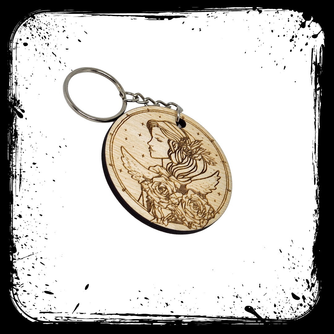 Keychain Charm Zodiac Virgo Wood Engraved