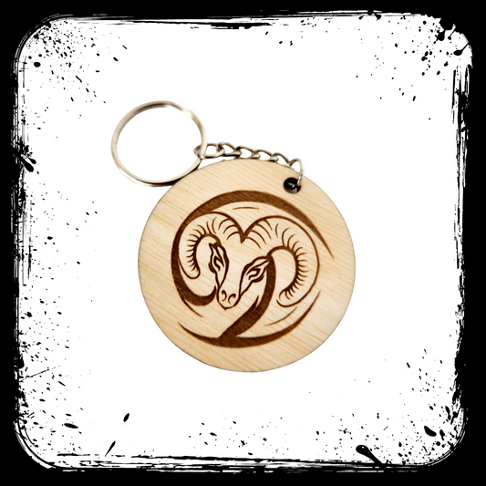 Keychain Charm Zodiac Aries Wood Engraved