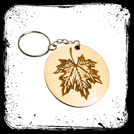 NEW! Keychain Wood Engraved Maple Leaf Version II