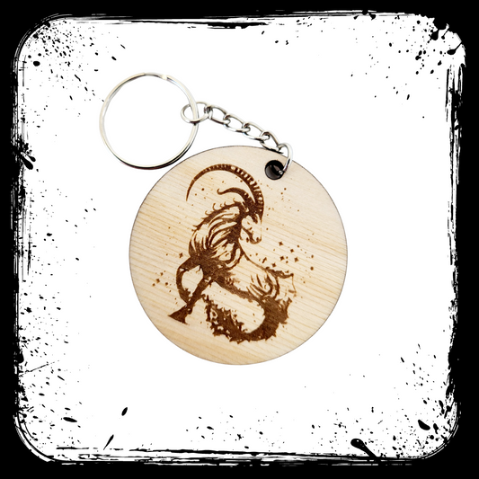 Keychain Charm Zodiac Capricorn Wood Engraved