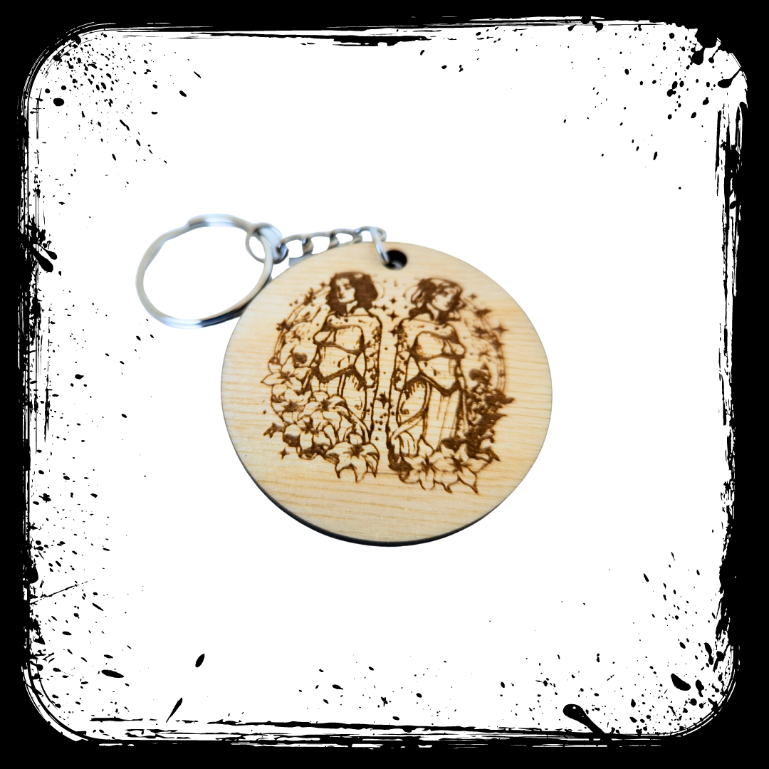 Keychain Charm Zodiac Gemini Wood Engraved