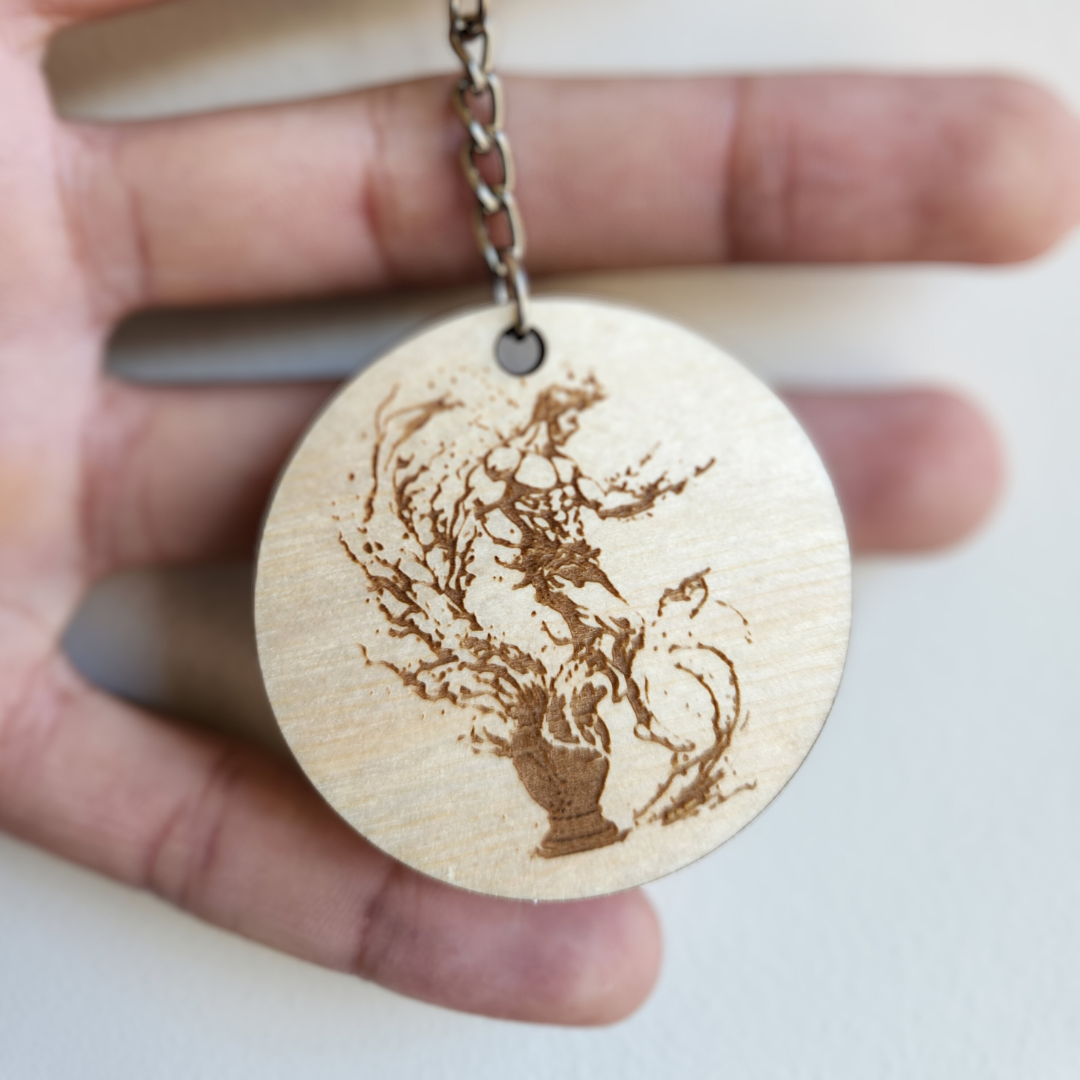 Keychain Charm Zodiac Aquarius Wood Engraved