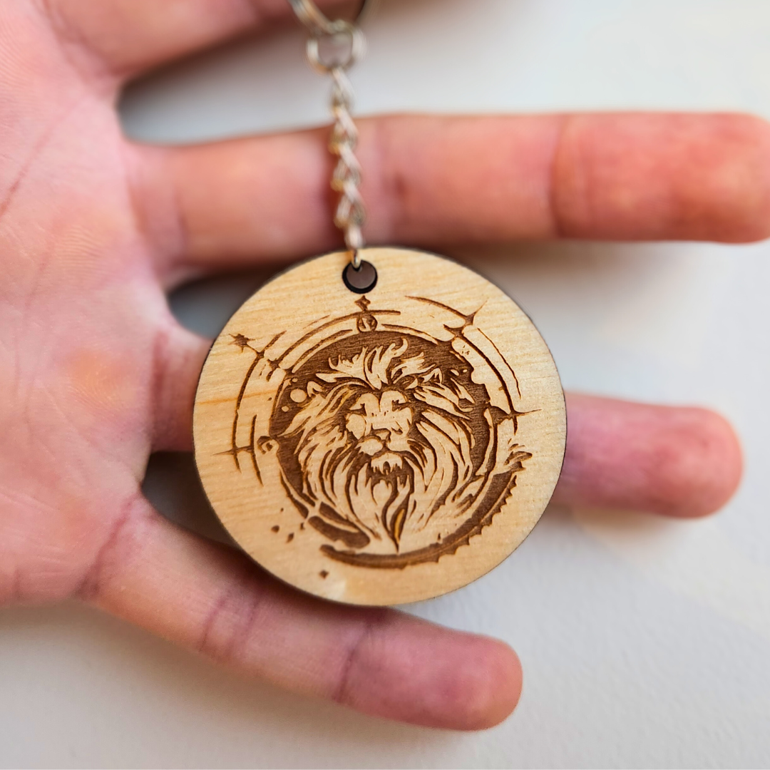 Keychain Charm Zodiac Leo Wood Engraved