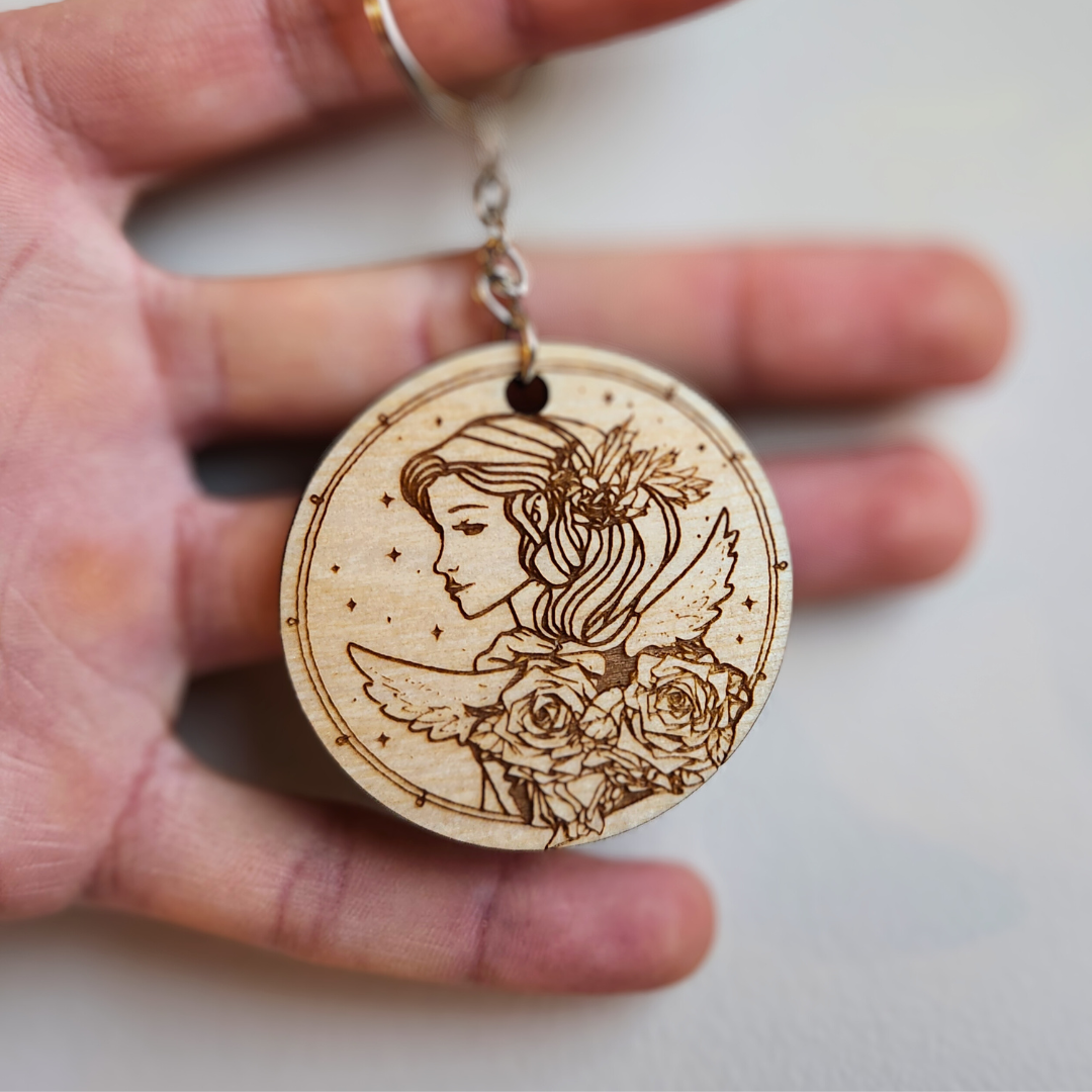 Keychain Charm Zodiac Virgo Wood Engraved