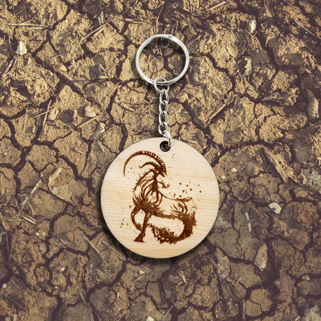 Keychain Charm Zodiac Capricorn Wood Engraved