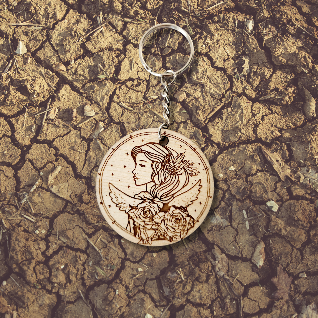 Keychain Charm Zodiac Virgo Wood Engraved