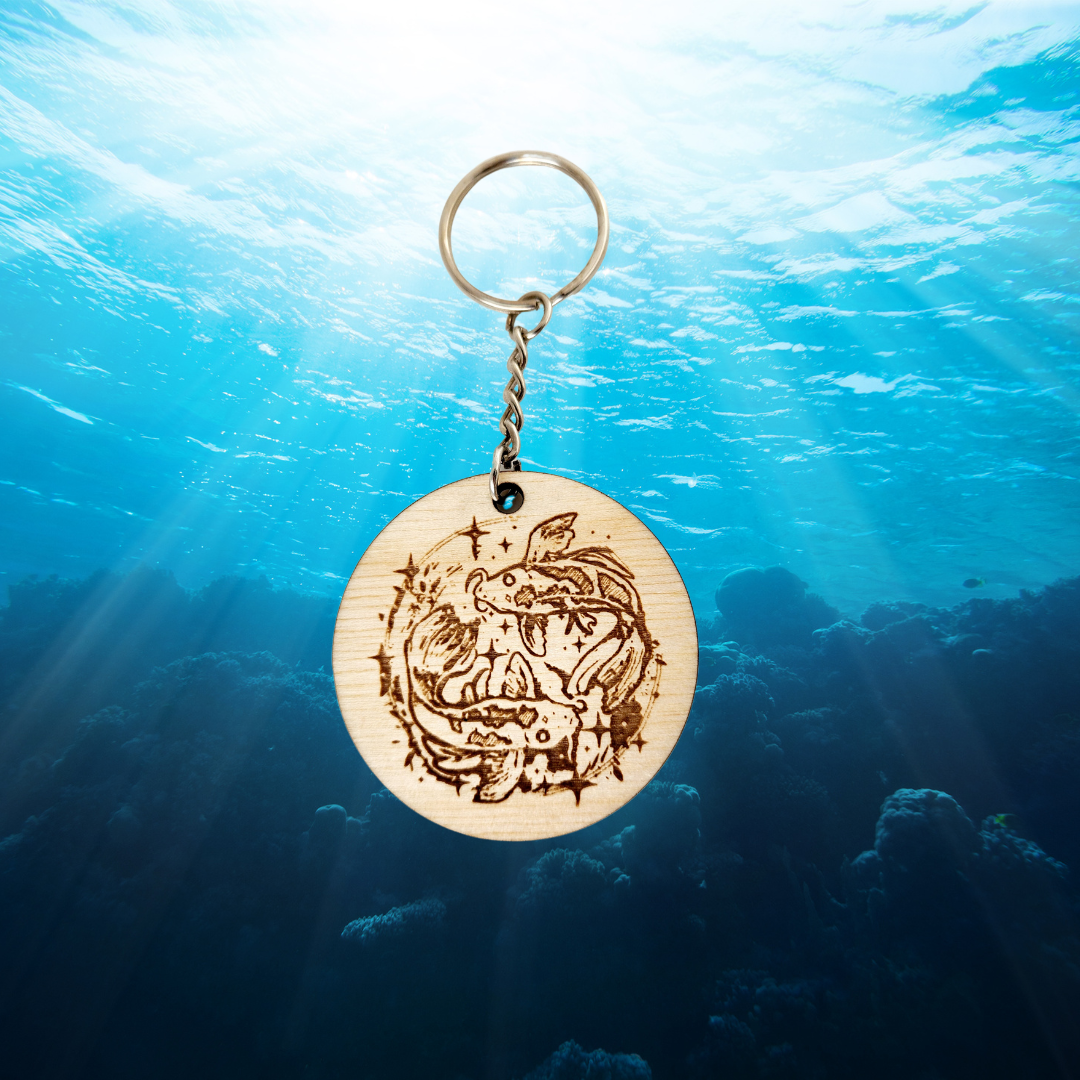 Keychain Charm Zodiac Pisces Wood Engraved