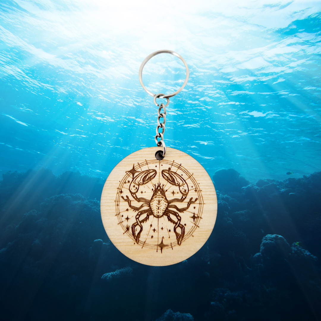 Keychain Charm Zodiac Cancer Wood Engraved