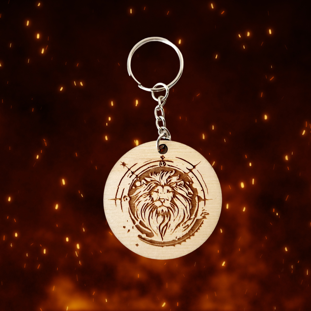 Keychain Charm Zodiac Leo Wood Engraved