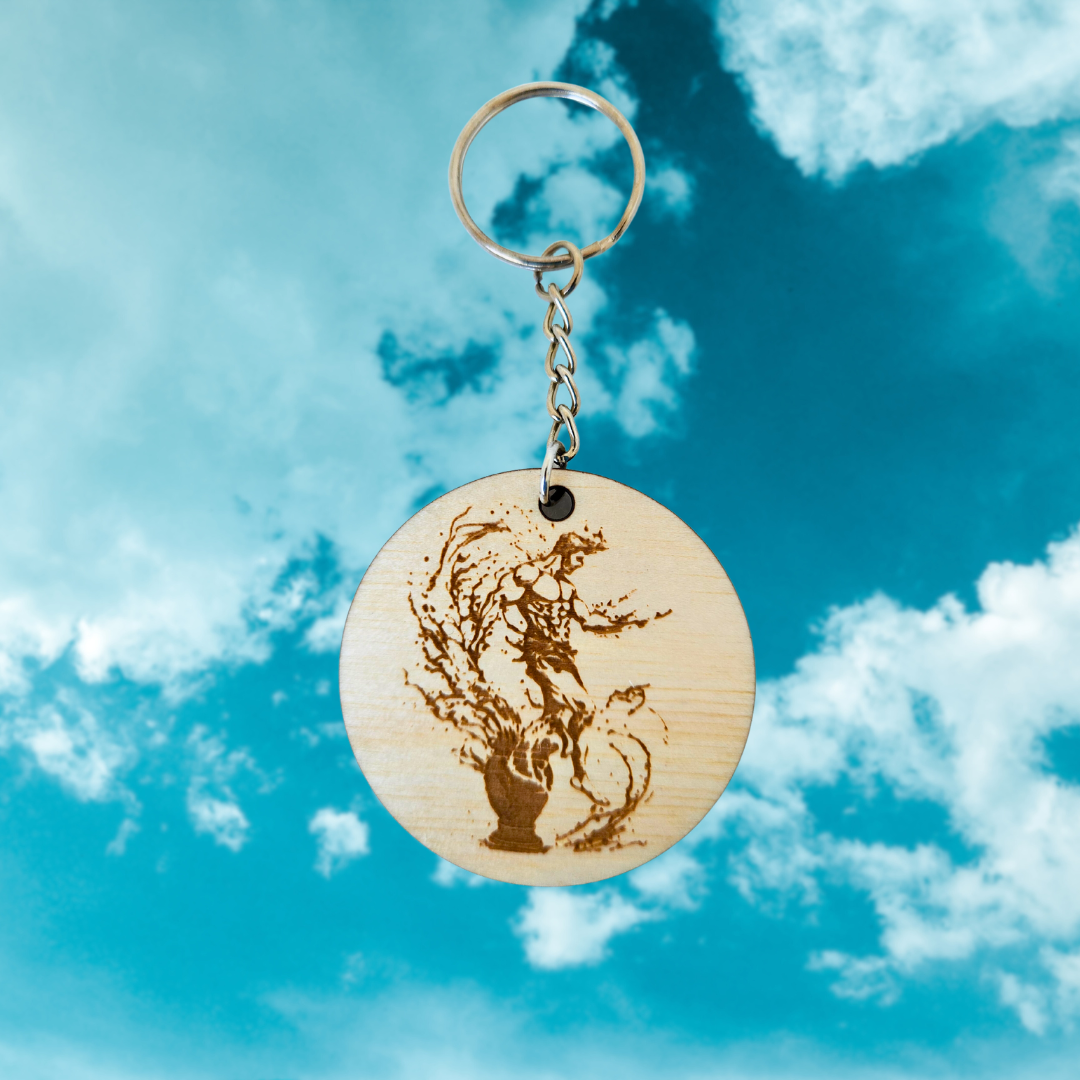 Keychain Charm Zodiac Aquarius Wood Engraved